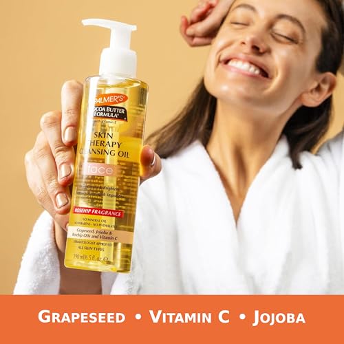 Palmer's Cocoa Butter Skin Therapy Cleansing Facial Oil for Face, Gentle Makeup Remover, Rosehip Fragrance, 6.5 Ounce