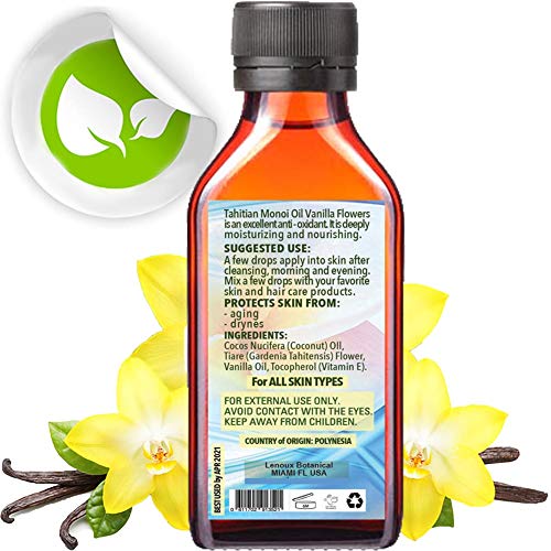 TAHITIAN MONOI OIL VANILLA Pure 100% Moisturizer for Face, Body, Hair, Lip & Nail Care, |33 Fl.oz. - 100 ml
| TAHITIAN