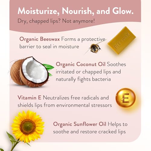 Moroccan Magic Organic Coconut Almond Lip Balm 3 Pack | Dry Lips Chapstick | Argan & Essential Oils Moisturizer + Vitami